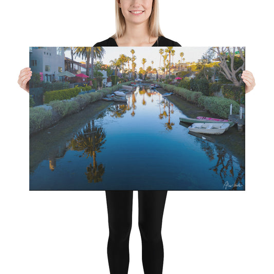 Sunset Over The Venice Canals, California, Aerial Photography, Canvas Print, High Quality Image, For Home Decor & Interior Design