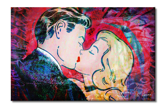 "Heart-Shaped Kiss", Neon Love Series, Digital Art, Giclée on Canvas with Signature, High Quality Image, 26"x40", Limited Edition of 50