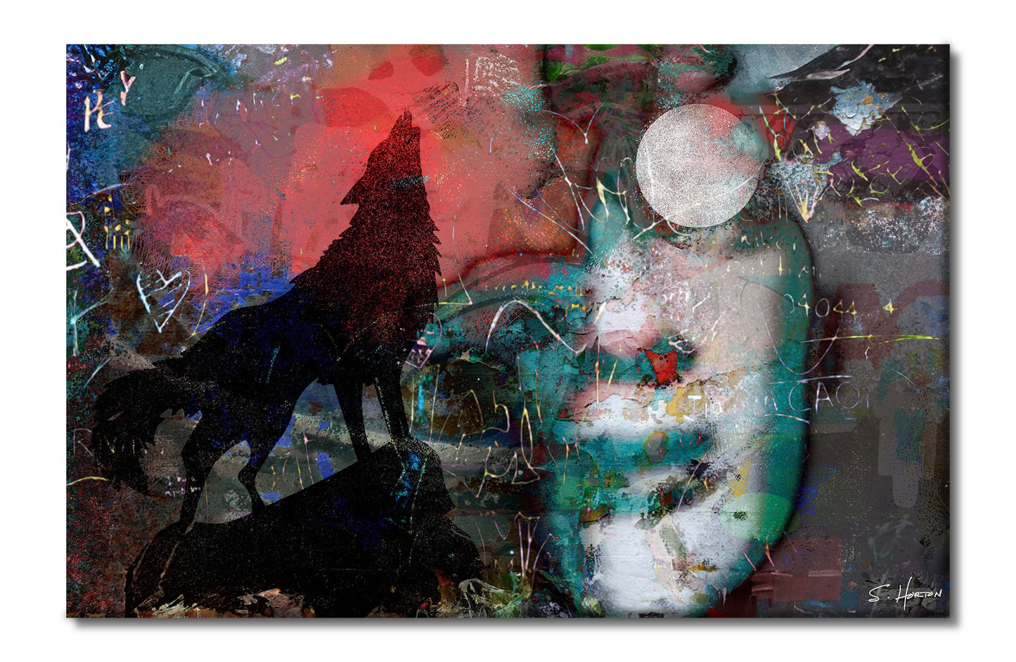 "Bark at the Moon", Digital Art, Giclée on Canvas with Signature, High Quality Image, 26"x40", Limited Edition of 50