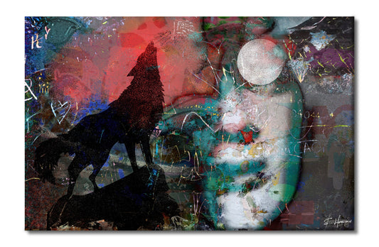 "Bark at the Moon", Digital Art, Giclée on Canvas with Signature, High Quality Image, 26"x40", Limited Edition of 50