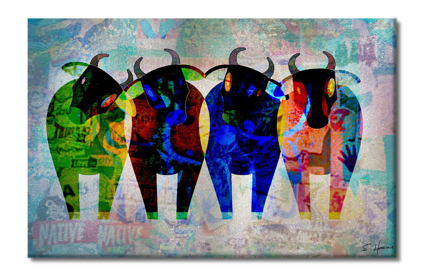 "Bull Run", Animal Life, Parody, Digital Art, Giclée on Canvas with Signature, High Quality Image, 26"x40", Limited Edition of 50