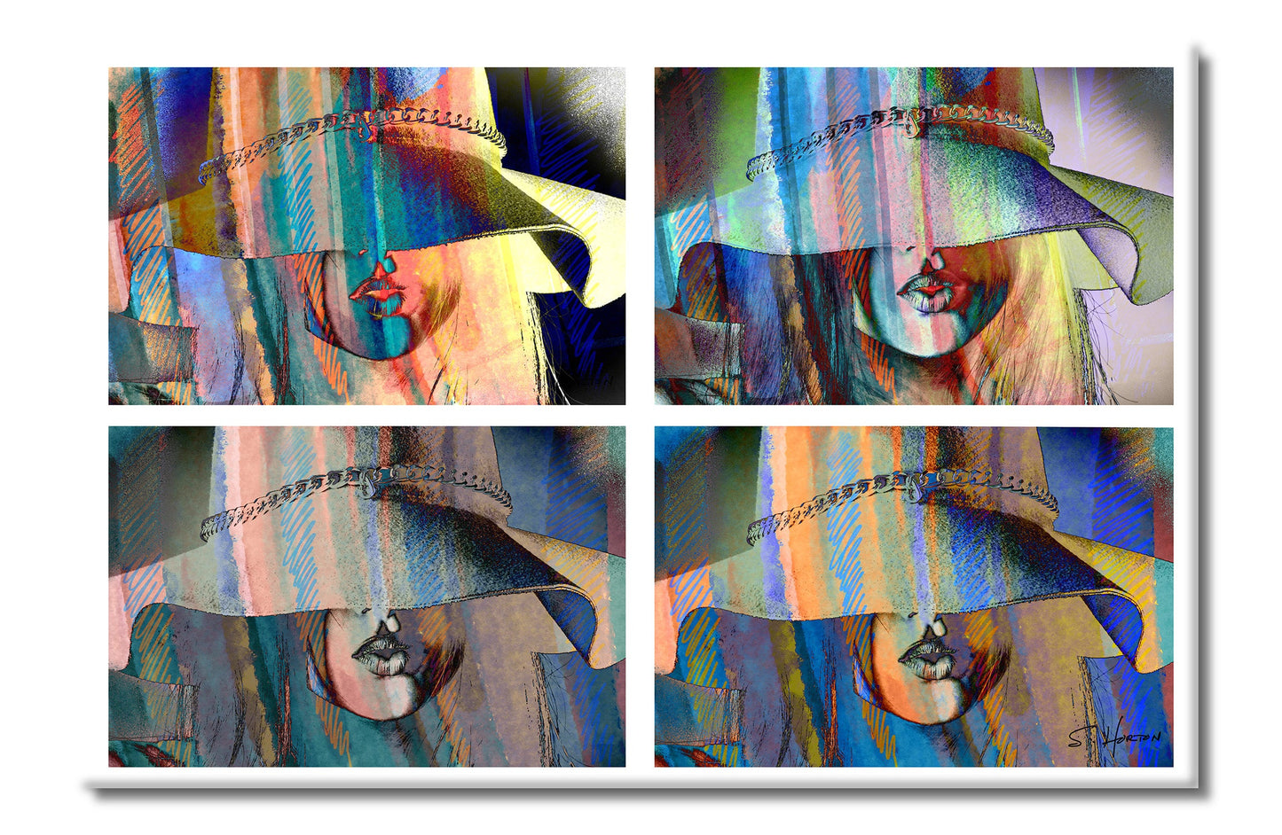 "Woman With The Long Hat" Quad, She Vibes, Digital Art, Giclée on Canvas with Signature, High Quality Image, 24"x36" or 40"x60", Limited Edition of 50