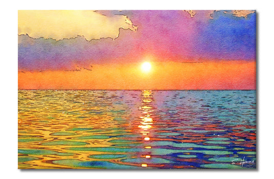 "Reflections of Sunset Over The Ocean", Digital Art, Giclee on Canvas with Signature, High Quality Image, 24"x36" or 40"x60", Limited Edition of 50