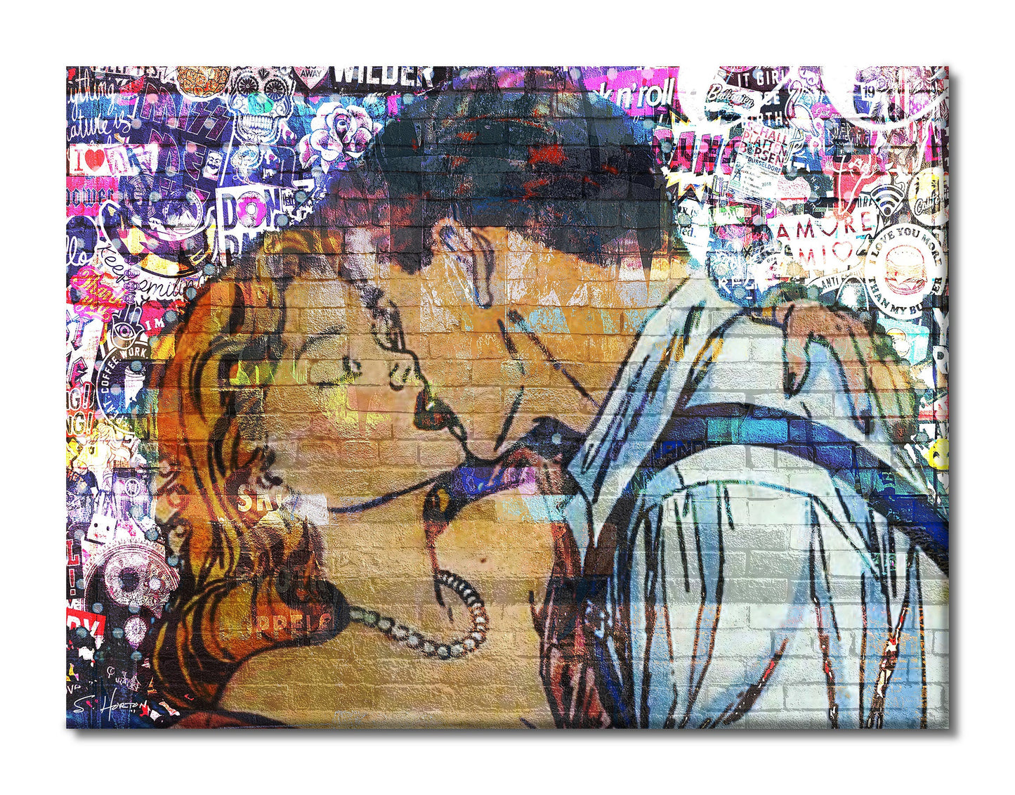 "Lost In Her Kiss", Neon Love Series, Digital Art, Giclée on Canvas with Signature, High Quality Image, 30"x40", Limited Edition of 50