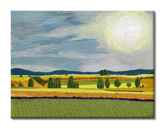 Brilliant Sun Over Wheat Fields, Digital Art, Giclee on Canvas with Signature, High Quality Image, 30"x40", Limited Edition of 50