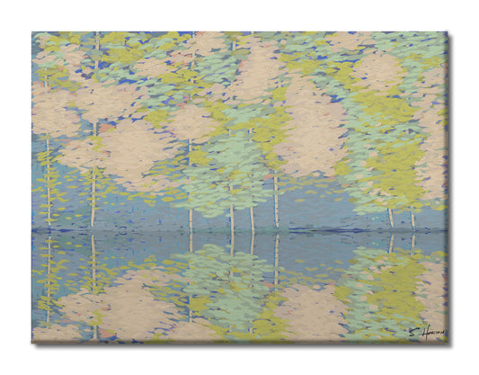 Birches Along The Lakeshore, Digital Art, Giclee on Canvas with Signature, 30"x40", Limited Edition of 50