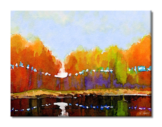 Autumn By The Lakeside, Digital Art, Giclee on Canvas with Signature, High Quality Image, 30"x40", Limited Edition of 50