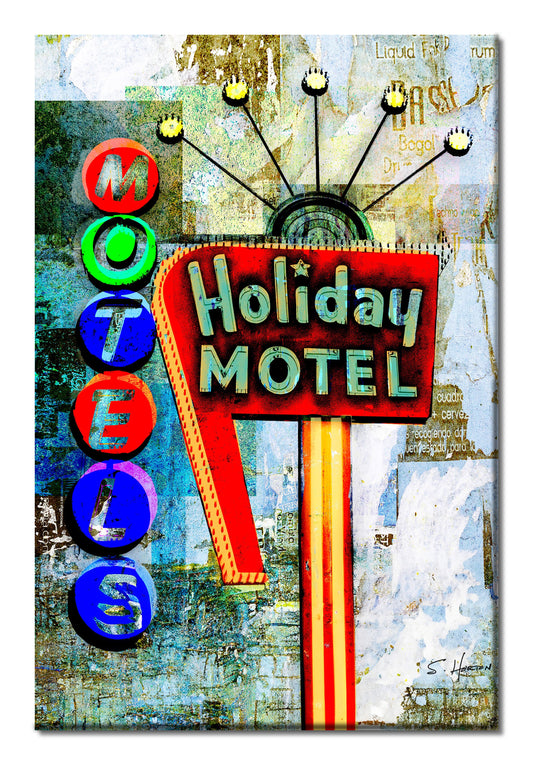 "Holiday Motel", Route 66 Series, Digital Art, Giclée on Canvas with Signature, High Quality Image, 24"x36" or 40"x60", Limited Edition of 50