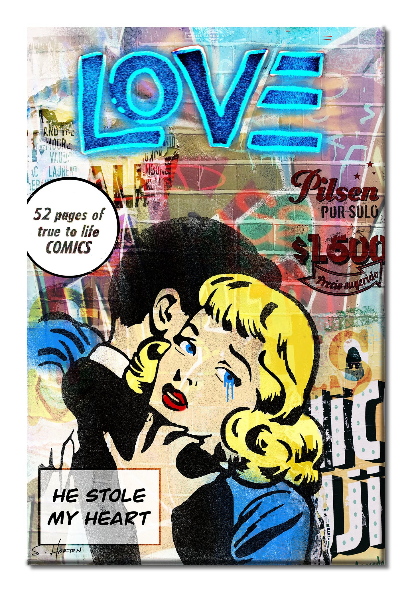 "He Stole My Heart", Neon Love Series, Digital Art, Giclée on Canvas with Signature, High Quality Image, 24"x36" or 40"x60", Limited Edition of 50