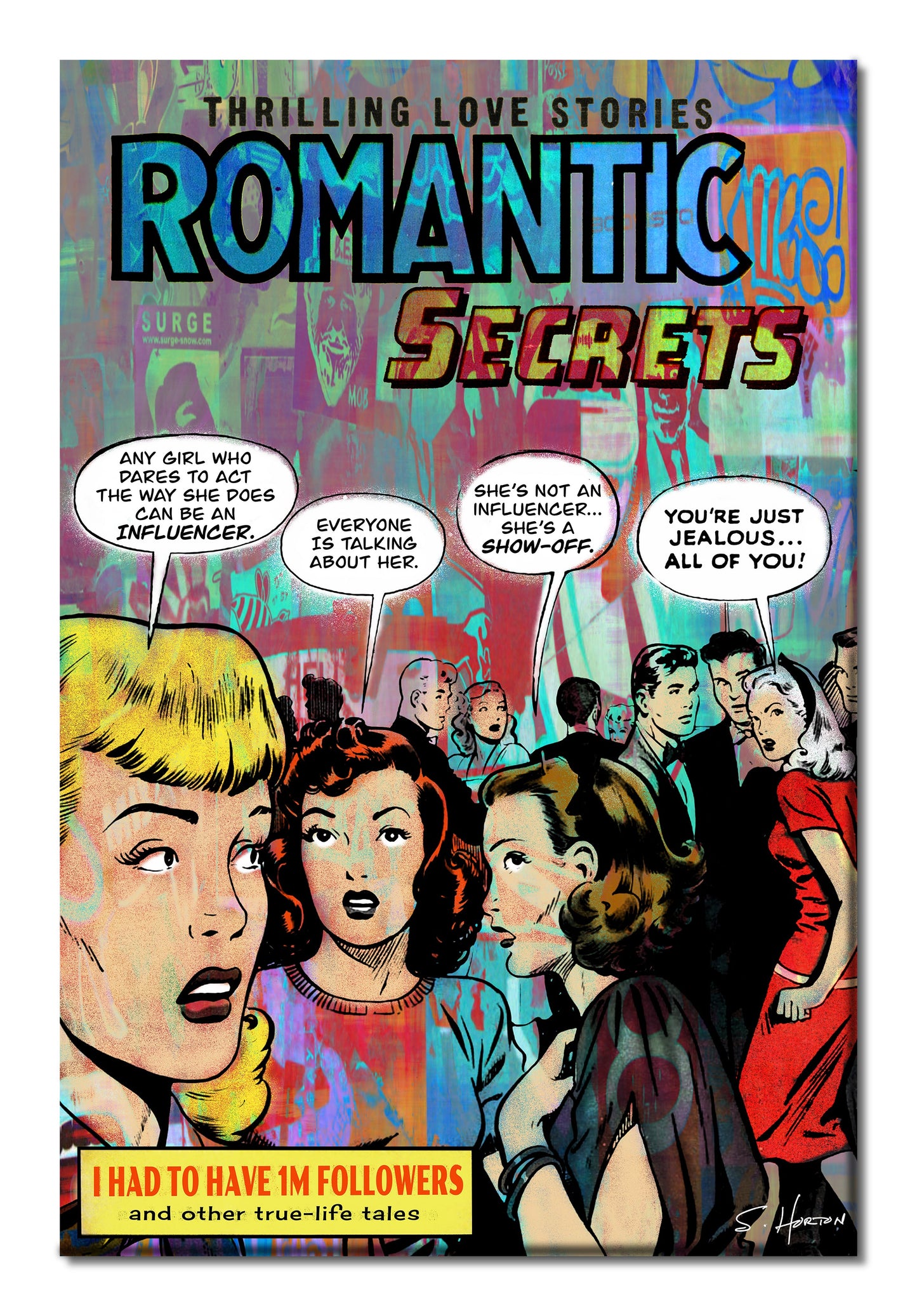 "Romantic Secrets", Neon Love Series, Satire, Digital Art, Giclée on Canvas with Signature, High Quality Image, 24"x36" or 40"x60", Limited Edition of 50