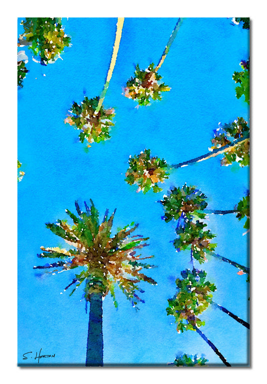 "Tall Palms Under Blue Skies", Digital Art, Giclee on Canvas with Signature, High Quality Image, 24"x36" or 40"x60", Limited Edition of 50