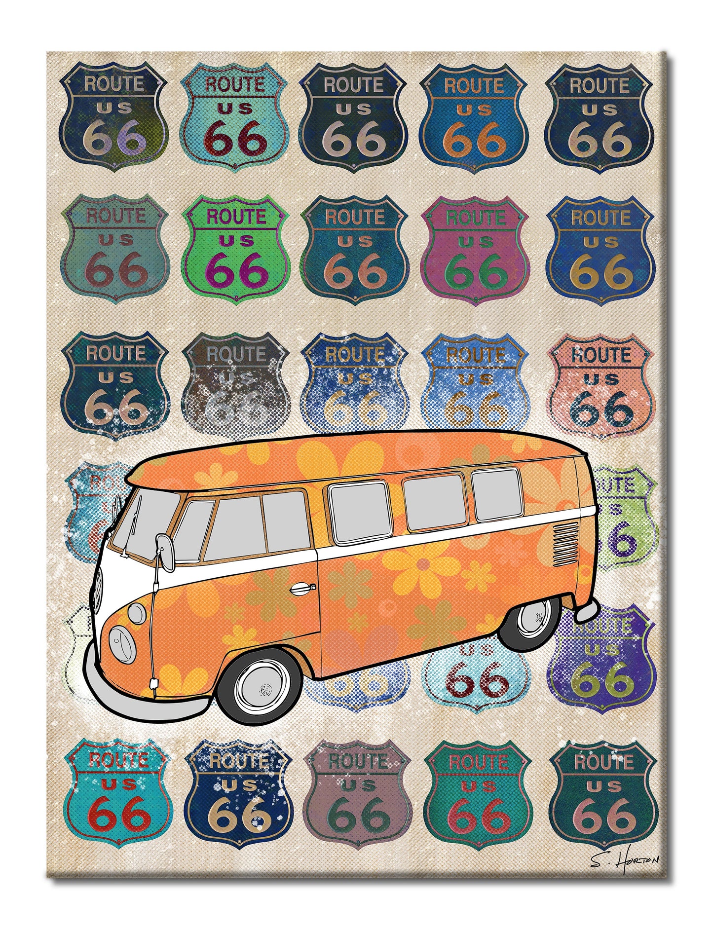 "VW Bus", Route 66 Series, Digital Art, Giclée on Canvas with Signature, High Quality Image, 30"x40", Limited Edition of 50