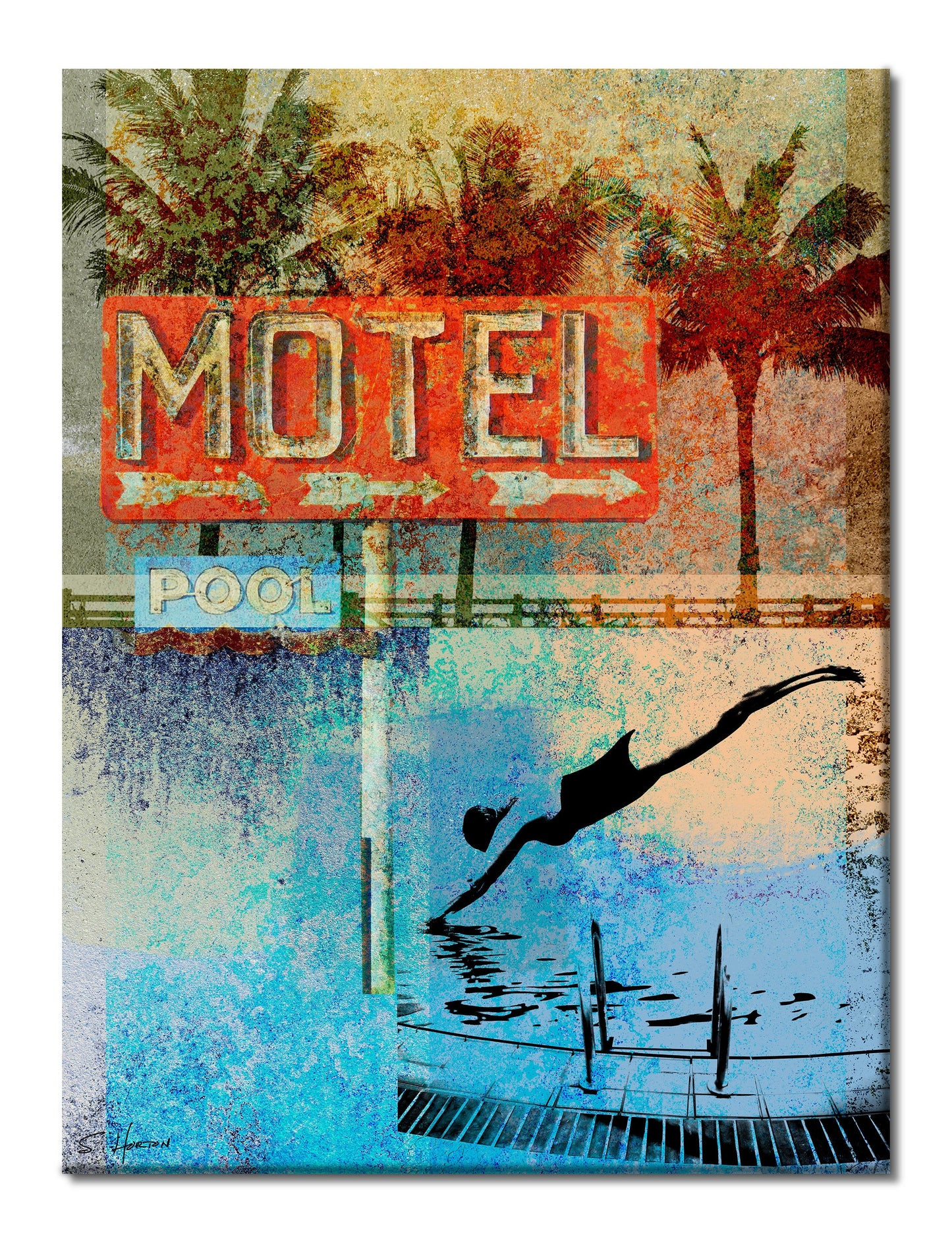 "Motel Dive", Route 66 Series, Digital Art, Giclée on Canvas with Signature, High Quality Image, 30"x40", Limited Edition of 50