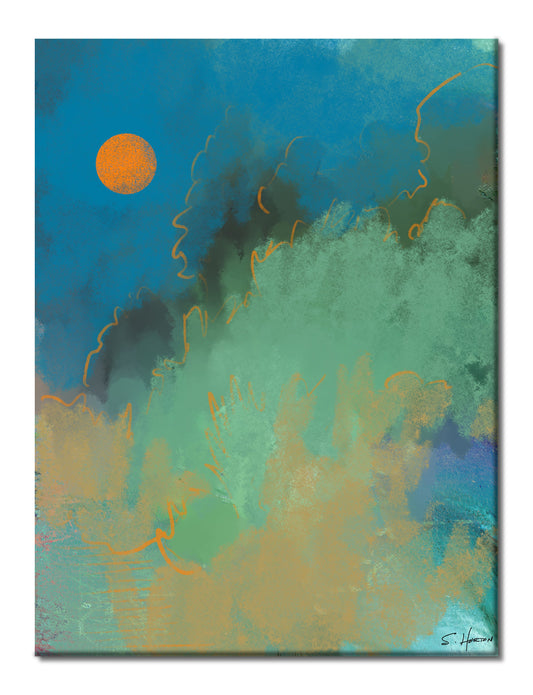 Blazing Sun Over the Hills, Digital Art, Giclee on Canvas with Signature, High Quality Image, 30"x40", Limited Edition of 50