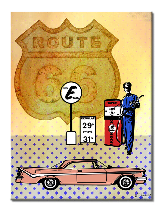 "Stop For Gas", Route 66 Series, Digital Art, Giclée on Canvas with Signature, High Quality Image, 30"x40", Limited Edition of 50