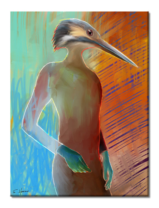 "Tall Crane", Animal Life, Surreal, Parody, Digital Art, Giclée on Canvas with Signature, High Quality Image, 30"x40", Limited Edition of 50