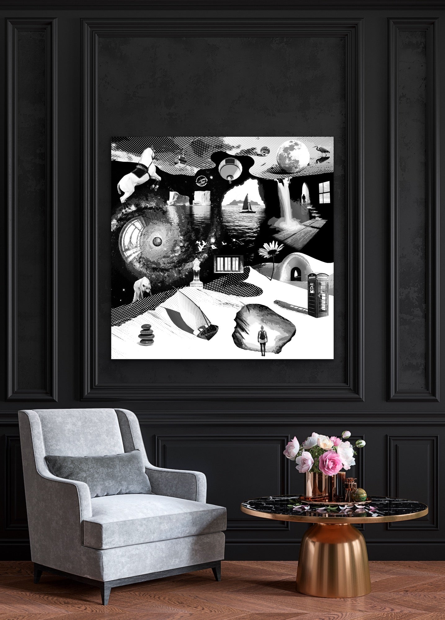 Dreamcatchers 02 - Surreal Limited Edition Giclée, Black & White on Canvas