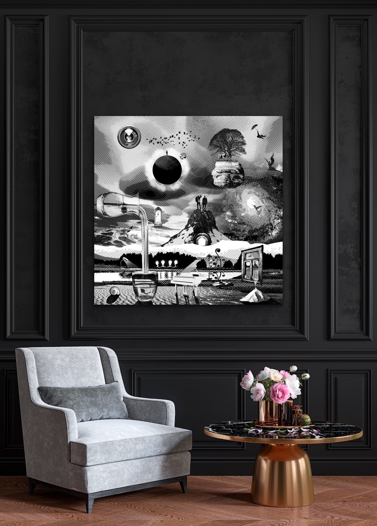 Dreamcatchers 03 - Surreal Limited Edition Giclée, Black & White on Canvas