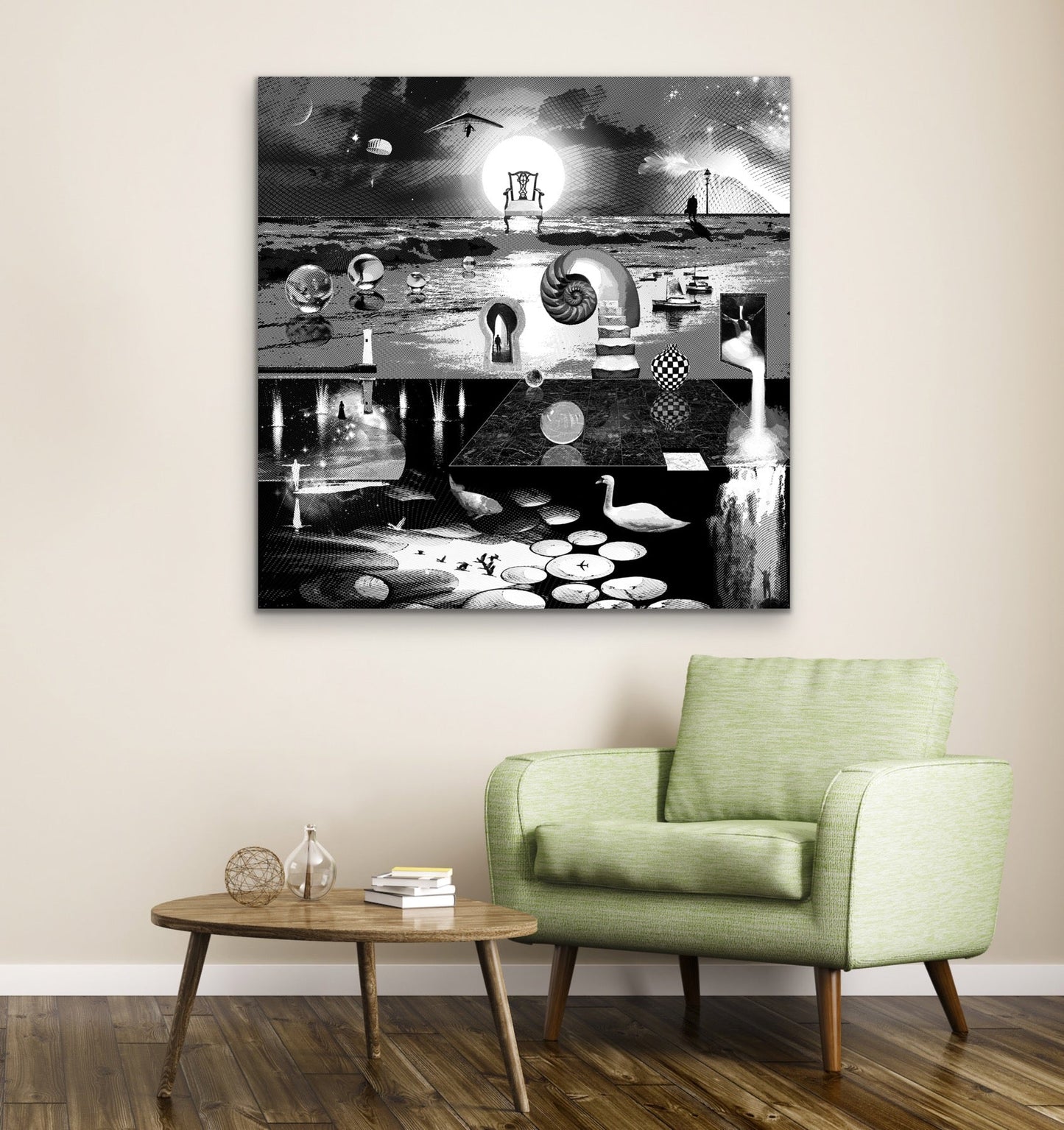 Dreamcatchers 04 - Surreal Limited Edition Giclée, Black & White on Canvas