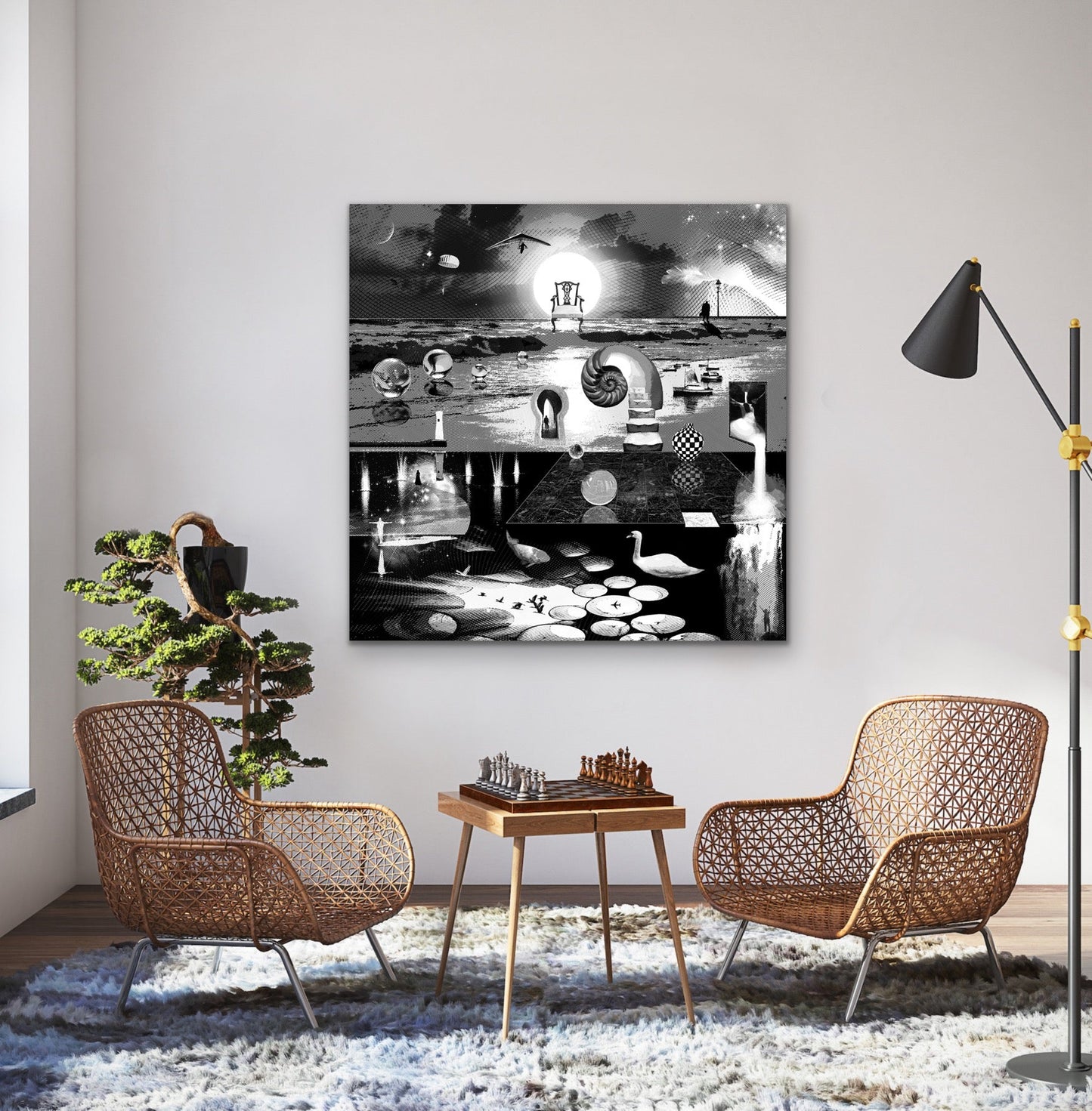 Dreamcatchers 04 - Surreal Limited Edition Giclée, Black & White on Canvas