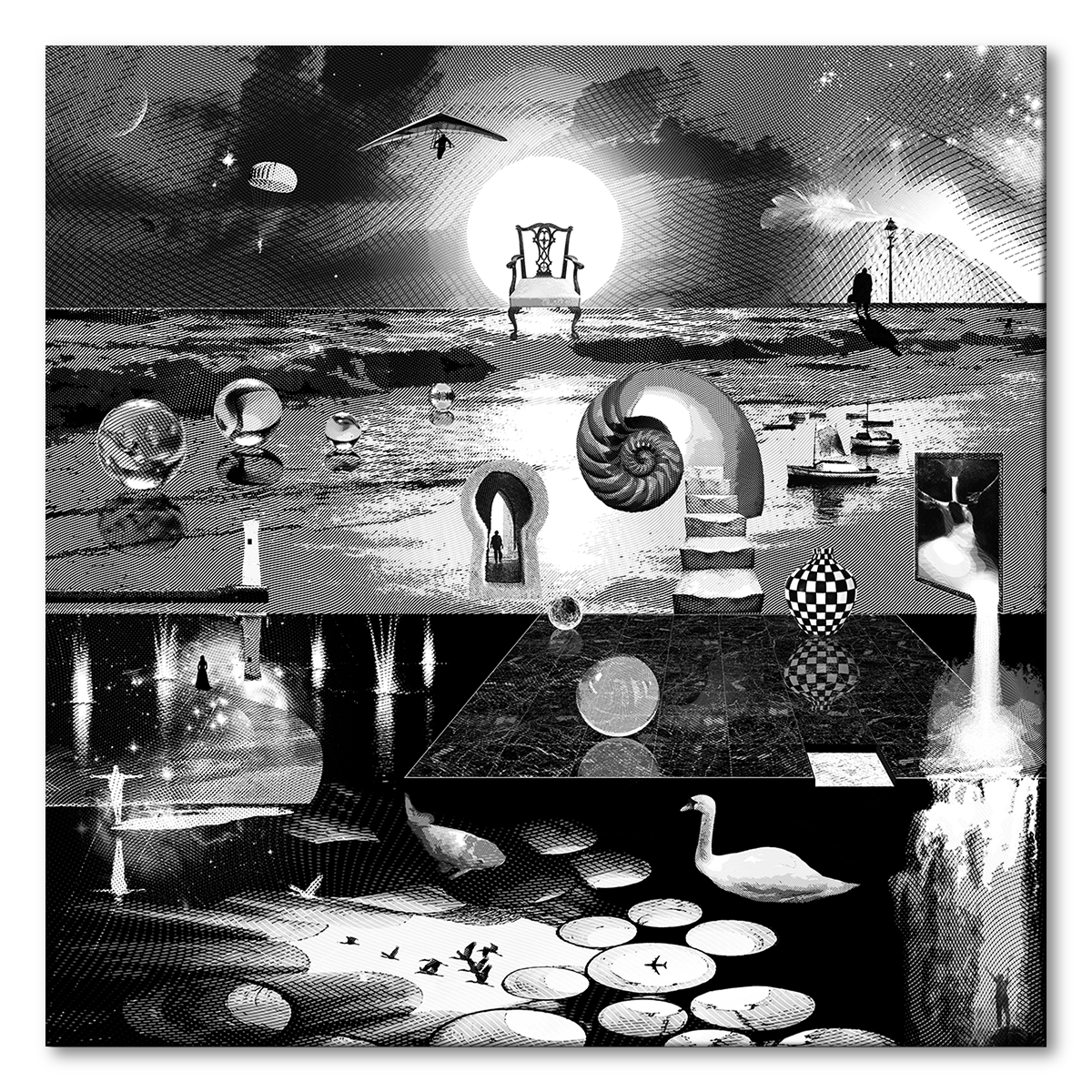 Dreamcatchers 04 - Surreal Limited Edition Giclée, Black & White on Canvas