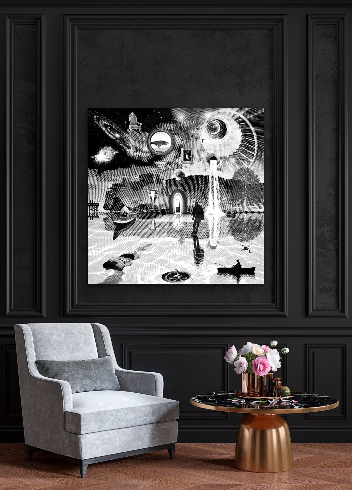 Dreamcatchers 05 - Surreal Limited Edition Giclée, Black & White on Canvas