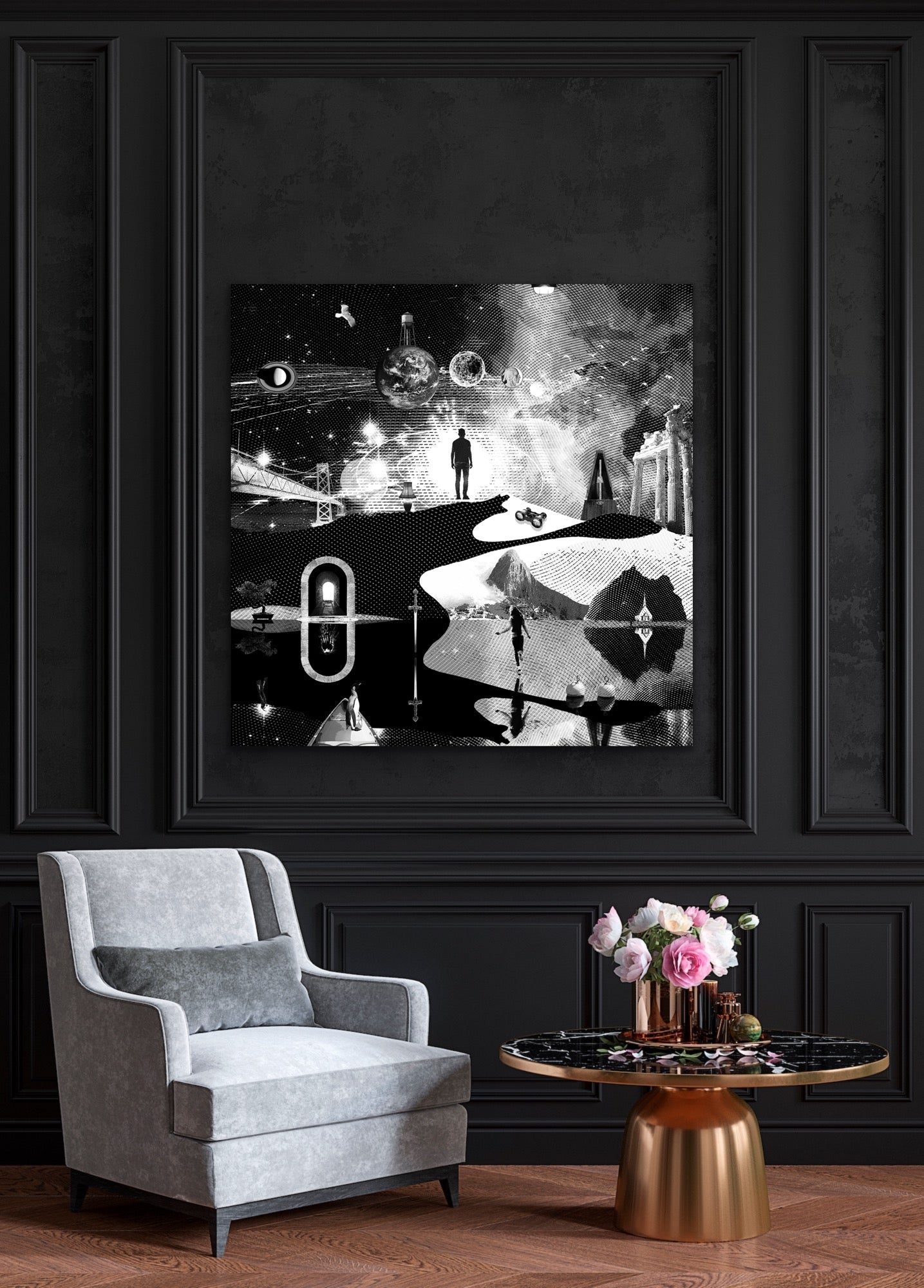 Dreamcatchers 10 - Surreal Limited Edition Giclée, Black & White on Canvas