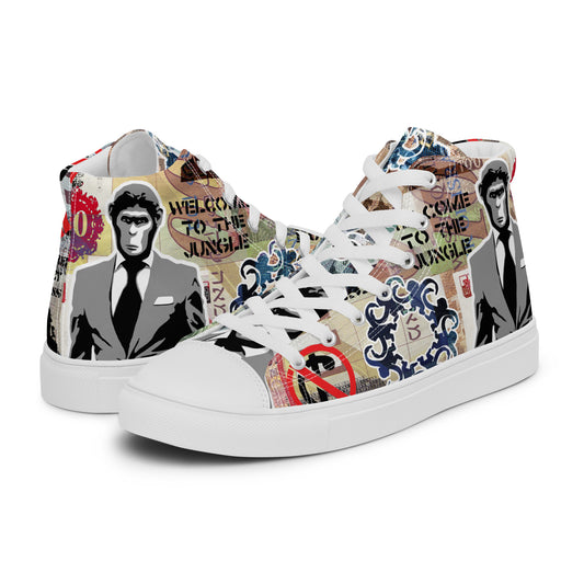 Monkey Business, Urban Abstract, Original Art, Men’s High Top Canvas Shoes