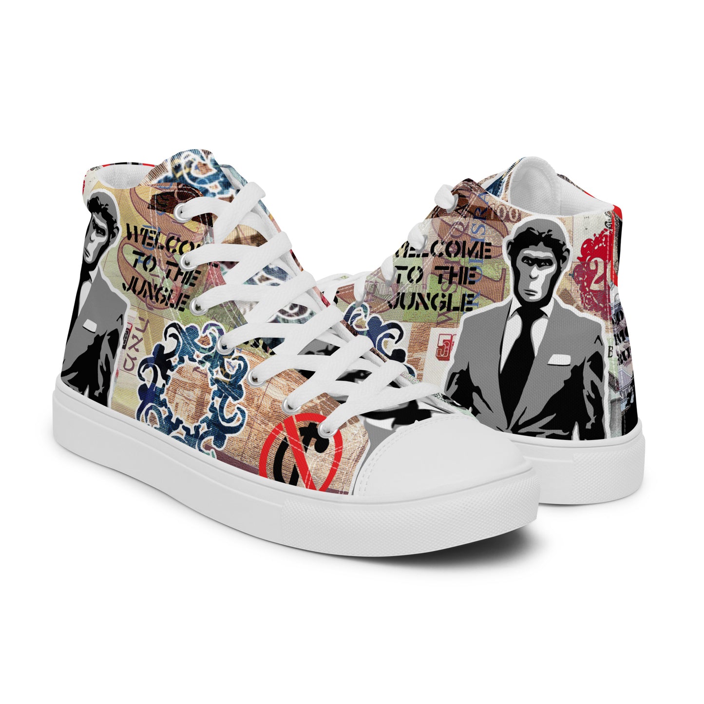 Monkey Business, Urban Abstract, Original Art, Men’s High Top Canvas Shoes