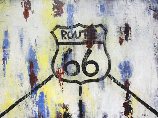 "Route 66 Sign", 48"w x 36"h, Mixed Media on Board