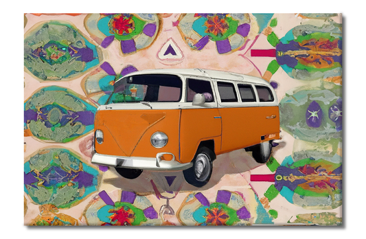 VW Bus, Route 66 Series, Digital Art, Canvas Print, High Quality Image, For Home Decor & Interior Design