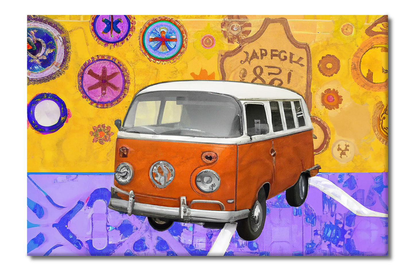 VW Bus, Route 66 Series, Digital Art, Canvas Print, High Quality Image, For Home Decor & Interior Design