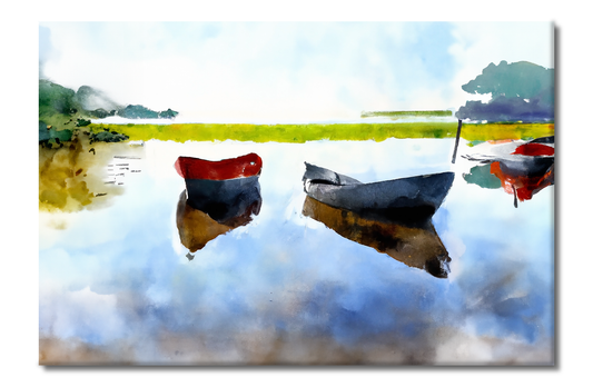 Boats on the Lake, Scenics, Digital Art, Canvas Print, High Quality Image, For Home Decor & Interior Design