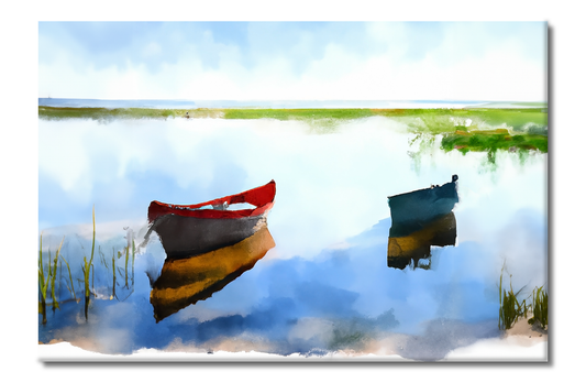 Boats on the Lake, Scenics, Digital Art, Canvas Print, High Quality Image, For Home Decor & Interior Design