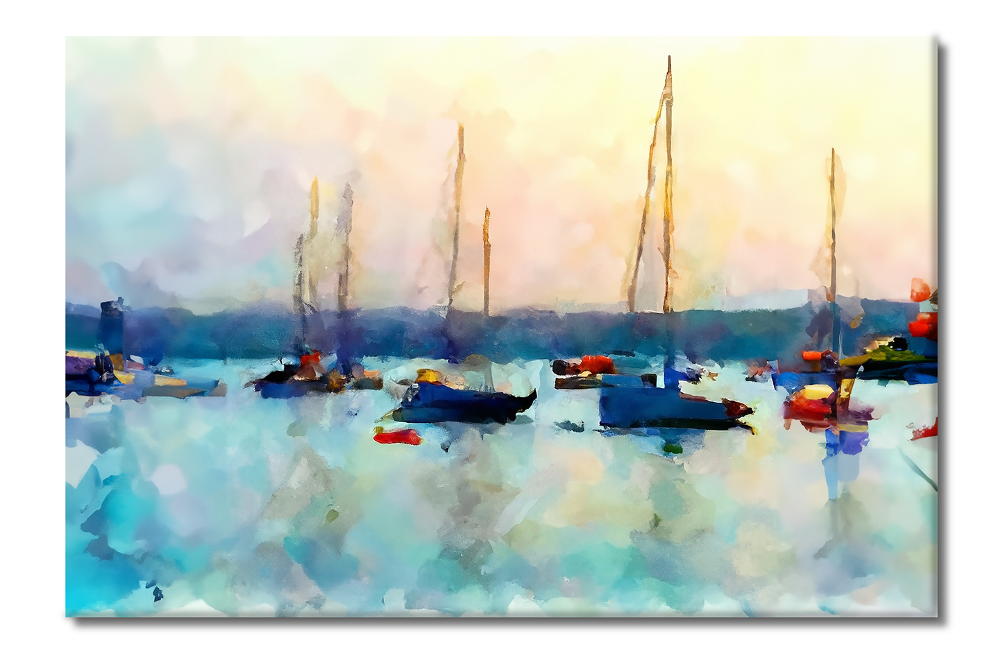 Sailboats on the Bay at Sunset, Scenics, Digital Art, Canvas Print, High Quality Image, For Home Decor & Interior Design