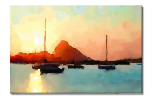 Sailboats at Sunset, Scenics, Digital Art, Canvas Print, High Quality Image, For Home Decor & Interior Design