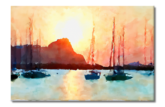 Sailboats on the Bay at Sunset, Scenics, Digital Art, Canvas Print, High Quality Image, For Home Decor & Interior Design