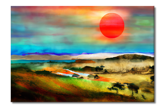 Red Sun Over The Hills, Scenics, Digital Art, Canvas Print, High Quality Image, For Home Decor & Interior Design