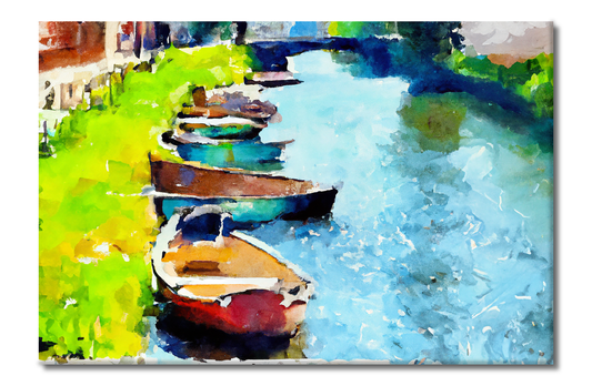 Boats Along the Canal, Scenics, Digital Art, Canvas Print, High Quality Image, For Home Decor & Interior Design