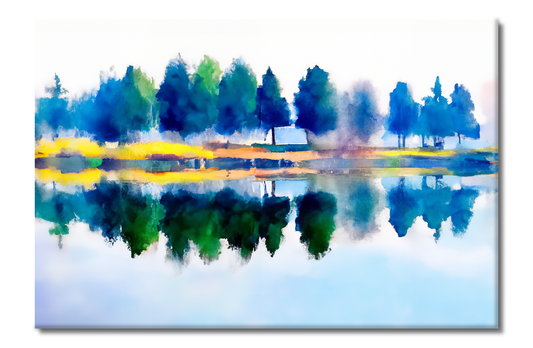 Trees by the Lake, Scenics, Digital Art, Canvas Print, High Quality Image, For Home Decor & Interior Design