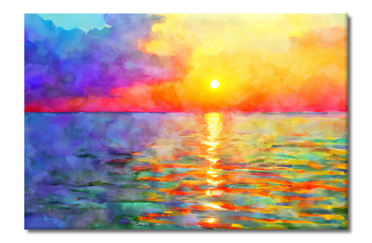 Sunset Over The Ocean, Scenics, Digital Art, Canvas Print, High Quality Image, For Home Decor & Interior Design