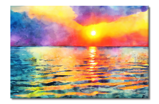 Sunset Over The Ocean, Scenics, Digital Art, Canvas Print, High Quality Image, For Home Decor & Interior Design