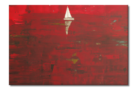 Sailboat on a Red Ocean, Scenics, Digital Art, Canvas Print, High Quality Image, For Home Decor & Interior Design