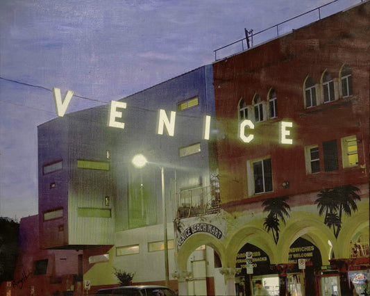 "Venice at Night", 30"w x 24"h Photographic Print on Board, Hand-Embellished
