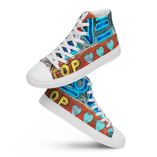Top Love, Neon Love Series, Womens High Tops, Original Art, Sneakers, Shoes, Laces, Canvas, Casual