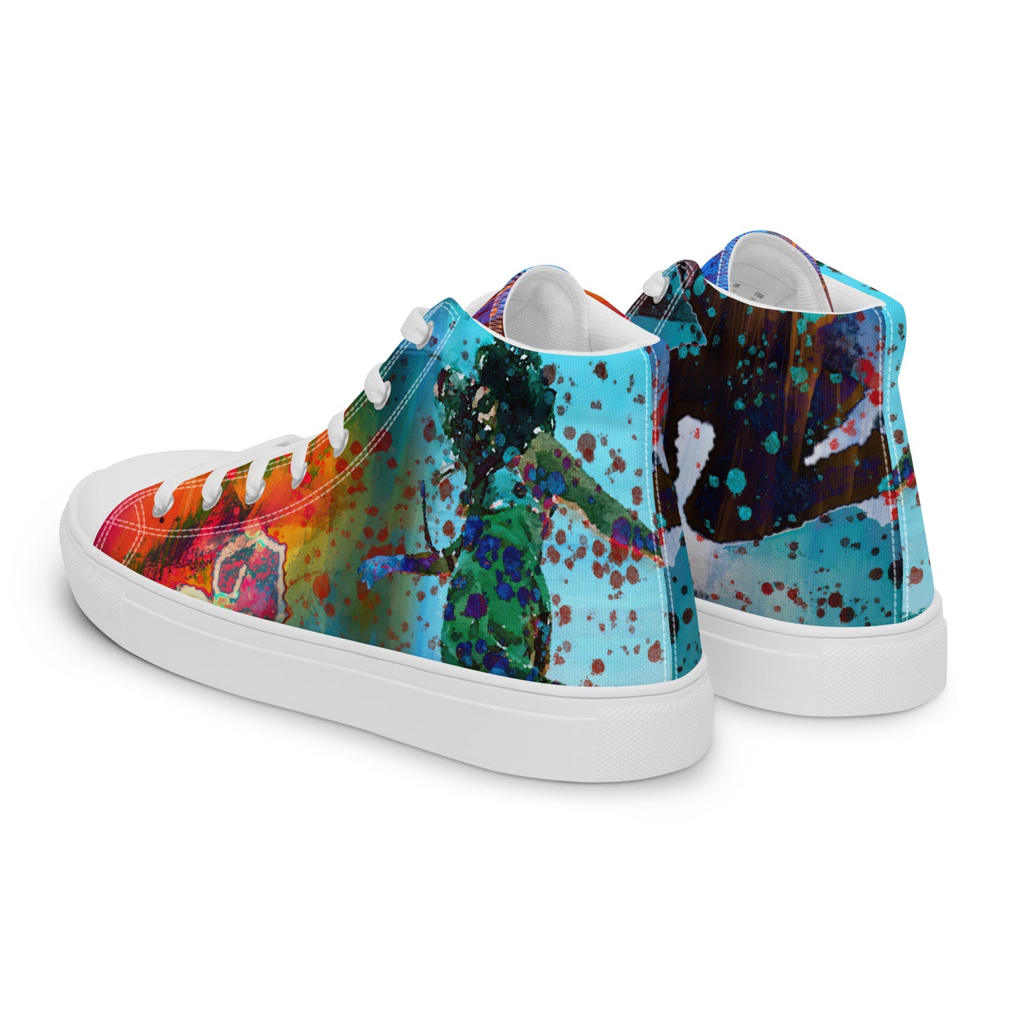 Action Series, Womens High Tops, Original Art, Top Love, from the Neon Love Series, Sneakers, Shoes, Laces, Canvas, Casual