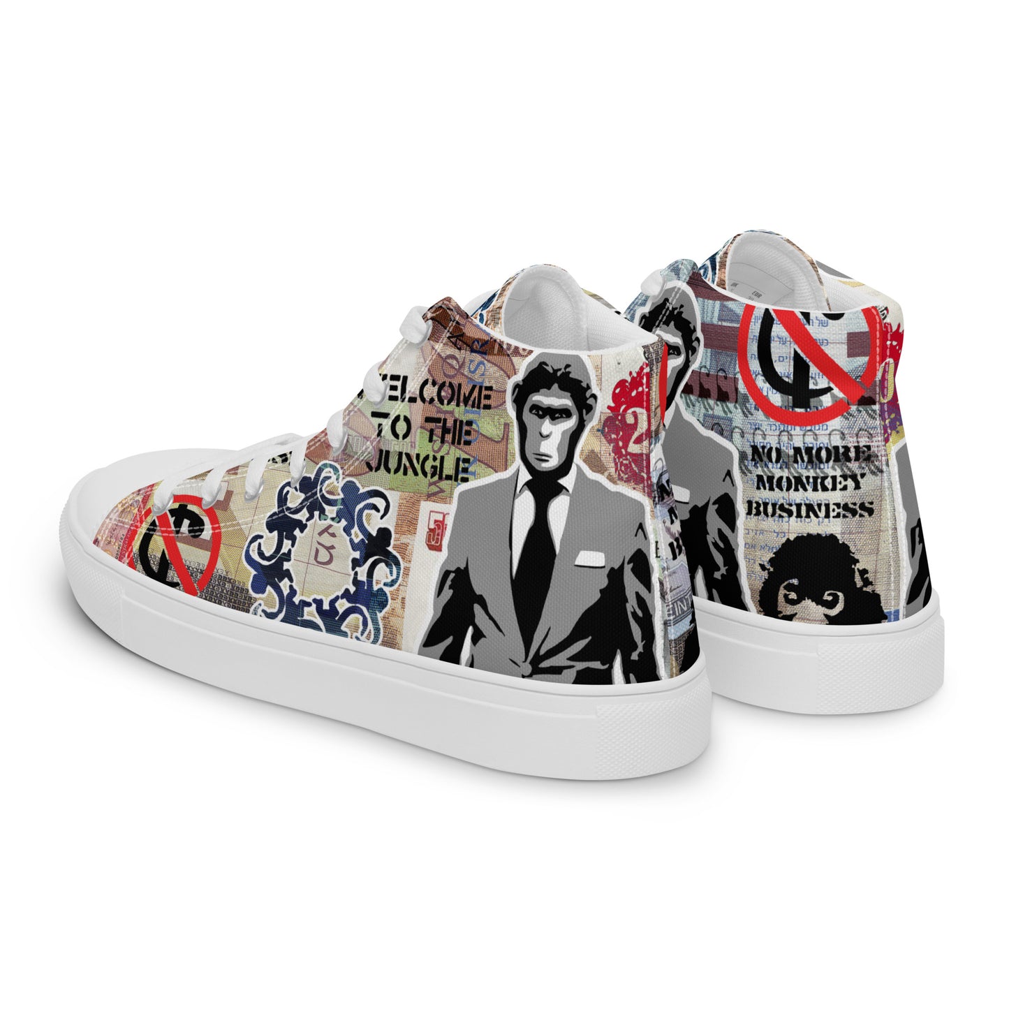 Monkey Business, Urban Abstract, Original Art, Women’s High Top Canvas Shoes