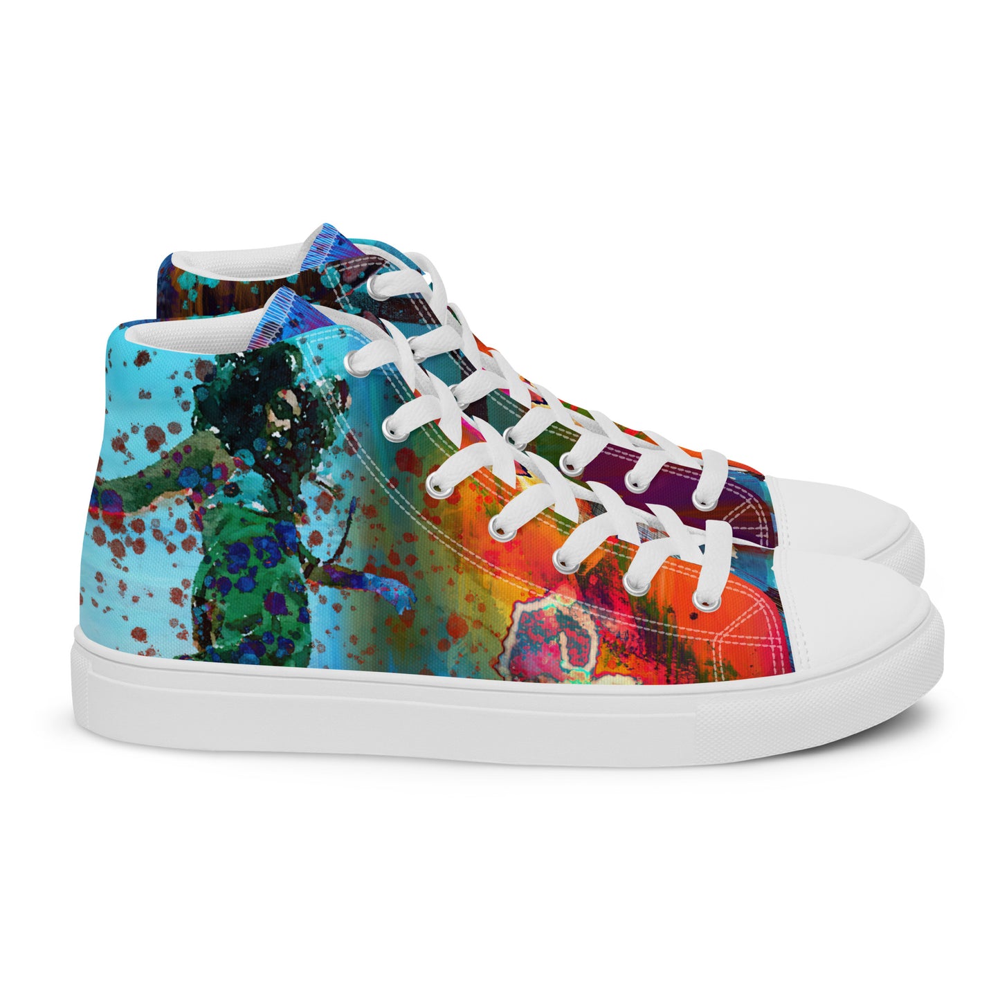 Action Series, Womens High Tops, Original Art, Top Love, from the Neon Love Series, Sneakers, Shoes, Laces, Canvas, Casual