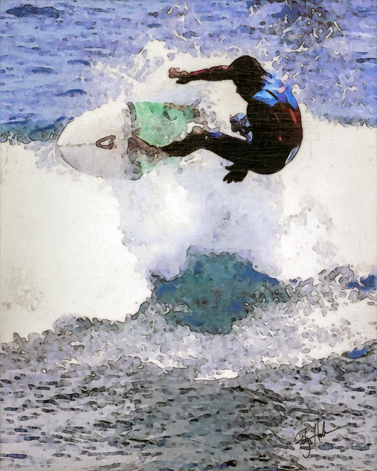 "Zuma Beach Surfer", 16"w x 20"h Print Mounted on Board, Hand-Embellished